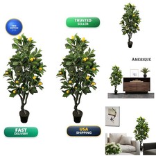 AMERIQUE 4ft Six-Branch Artificial Lemon Tree with Nursery Pot, Green, Pair (2) picture