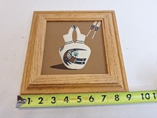 Vintage Native American Sand Art Of Pottery Paintings Signed Cherokee Trading picture