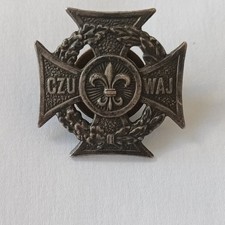 Vintage Polish Scout Cross Badge Krzyz Harcerski Czuwaj ZHP Fleur De Lis Pin picture
