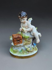 Vintage German Volkstedt marked porcelain putto Angel release birds cage statue picture