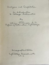Tufts College Rare  1916 Mimiograph by William Ransom Analysis and Computation picture