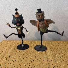 Bethany Lowe Halloween Owl and Uptown Sassy Cat Set of 2 READ DESCRIPTION picture
