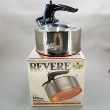 NEW Vintage 1992 Revere Ware Copper Bottom Whistling Tea Kettle 6 Cup  in Box picture
