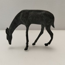 Vintage Brass Fawn Deer Grazing Figurine Statue Home Decor Pre-owned 5