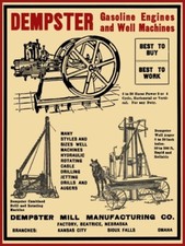 1906 Dempster Gas Engines & Well Machines NEW Sign 24 x 30