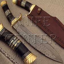 BEAUTIFUL CUSTOM MADE DAMASCUS STEEL HUNTING KNIFE | KUKRI BOWIE KNIFE | HORN picture