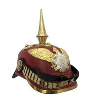 New Prussian Red Finished Spiked WWI Replica Leather German Pickelhaube Helmet picture