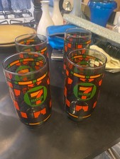 VTG 7-Eleven 1970’s Drinking Glasses Lot Of 4 Collectible Stain Glass Style picture