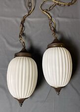 Vintage Hollywood Regency Double Swag 2 Light Pendant Lamp Glass Globes picture