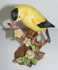 Lefton Porcelain Taiwan Figurine Yellow Bird Black Wing & Tail White Roses picture