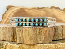 Native Zuni Sterling Silver Snake Eye Two Row Cuff Bracelet signed AL--867.26 picture