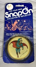 Vintage rare Collector Reflector SnapOn Bike Safety 1976 Superman carded MIP NEW picture