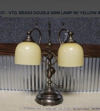 Antique Heavy Bronze Double Arm Lamp Dragon Griffin Top Honey Blond Shades Italy picture