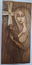 Handcrafted Carved Wood Burned Folk Art - Pyrography Gothic Occult Mystic picture