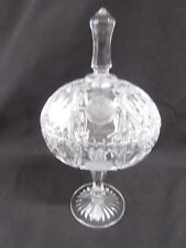 Vintage ROSE Etched Crystal Oval Pedestal Covered Compote Dish, 11