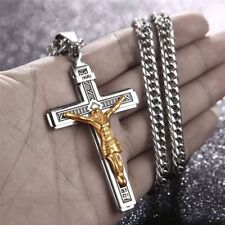 Catholic Jesus Christ on INRI Cross Crucifix stainless steel Pendant Necklace 24 picture