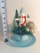 Christmas Snowman Assemblage Kitchen Wood Ornament All Vintage Materials picture