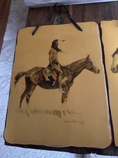Vintage Frederic Remington Western Wall Plaques A Breed Cheyenne Buck Set 2 picture
