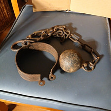 Antique Cast Iron Ball and Chain Shackle Handcuff Collectible picture
