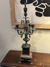 Antique 19thC French Neoclassical 3-Arm Bronze Candelabra, Red Rouge Marble Base picture
