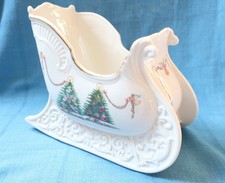 Vintage Lenox The Joys of Christmas Sleigh 1995 Cream w Trees & Gold Rim 8.75