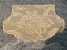 Vintage Hand Crochet Love Boy Girl Doily Chair Back Cottagecore Beige 16x10-1/2” picture