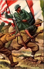 Mint Italy WW2 Patriotic PPC postcard German Japanese and Italian Soldiers picture