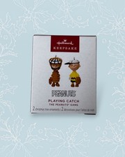 Hallmark 2025 Peanuts Gang Playing Catch Mini Ornament 1 Box 2 Oranments New picture