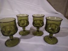Set Of 4 Indiana Glass Kings Crown Thumbprint Green Goblets, Wine Juice 4 3/8