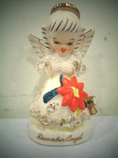NANCO DECEMBER BIRTHDAY GIRL ANGEL POINSETTIA FLOWER SPAGHETTI TRIM FIGURINE  picture