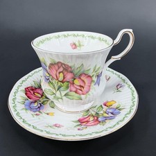 Queen's Special Flowers April Sweet Pea Tea Cup Saucer Set Rosina China England picture