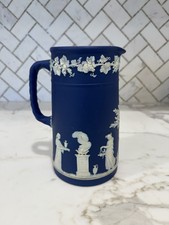 Antique Wedgwood Dark Cobalt Blue Jasperware Pitcher Jug Rope Handle c. 1891 picture