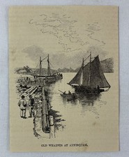 1886 magazine engraving ~ OLD WHARVES AT ANNISQUAM Massachusetts picture