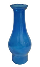 Cobalt Blue Beaded Top Glass Chimney For Kerosene Oil Lamps - 8 1/4