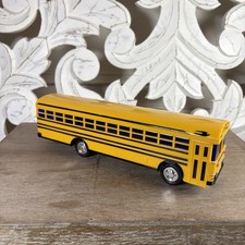 Vtg Yellow Blue Bird School Bus Jimson No. 330 Coin Bank Plastic 10” With Plug picture