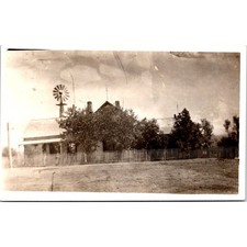 RPPC Postcard Farmhouse Windmill AZO Real Photo Rural Homestead Picket Fence picture