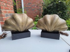 Pair Chapman Midcentury Brass Shell Lamps EUC Original Stickers 1978 HTF picture