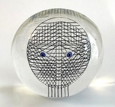Vintage Merle Edelman Op-Art Lucite Hemispheric Block Face With Blue Eyes picture