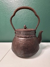 Large Japanese Antique Tetsubin Cast Iron Teapot Leiwen Collar Hand Fitted Spout picture