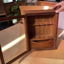 Vintage Wooden Tobacco Pipe Display Wall Hanging Cabinet Glass Door & Drawer picture