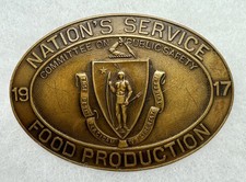 WWI 1917 Nations Service Food Production Brass Badge #1022 Whitehead & Hoag picture
