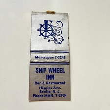 Ship Wheel Inn Bar & Restaurant Brielle NJ Vintage Matchbook Cover 4MB98-6 picture