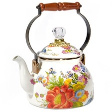 2 Quart Floral Tea Kettle - Elegant White Flower Design, Stovetop Whistling Teap picture