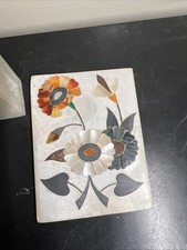 Vintage Alabaster Floral Pietra Dura Inlay Jewelry Box Hand Carved India picture