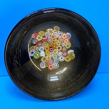 Signed Italian Gold Flecked Millefiori Murano Art Glass Bowl w/Label picture