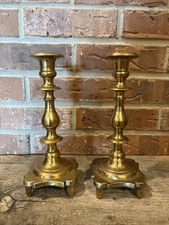 Antique Shabatt Solid Brass Pair Candlesticks  9 1/2 Inch picture