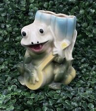 Vintage Ceramic Frog Playing Banjo With Tulip Utensil Holder Planter Vase R picture