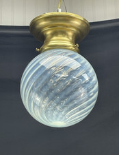 RESTORED Antique Vtg Flush Mount Light Art Deco Victorian Swirl Opalescent Glass picture