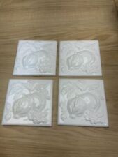 4 New Vintage Made In Italy White Raised Fruit Ceramic Tiles art ￼ pomegranate picture