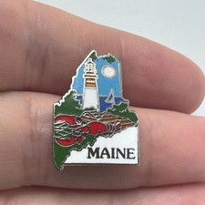  Maine State Map Lapel Pin Lighthouse Lobster Ocean Scene Enamel Travel  picture